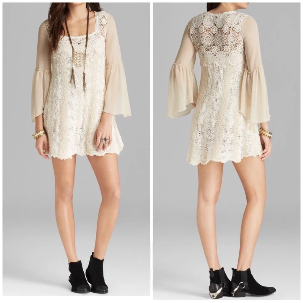 NWT Free People Aurora Crochet Knit Dress medium cream white ivory - Picture 1 of 9